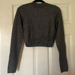 Express Charcoal Grey Sparkle Crop Top Sweater Size Medium